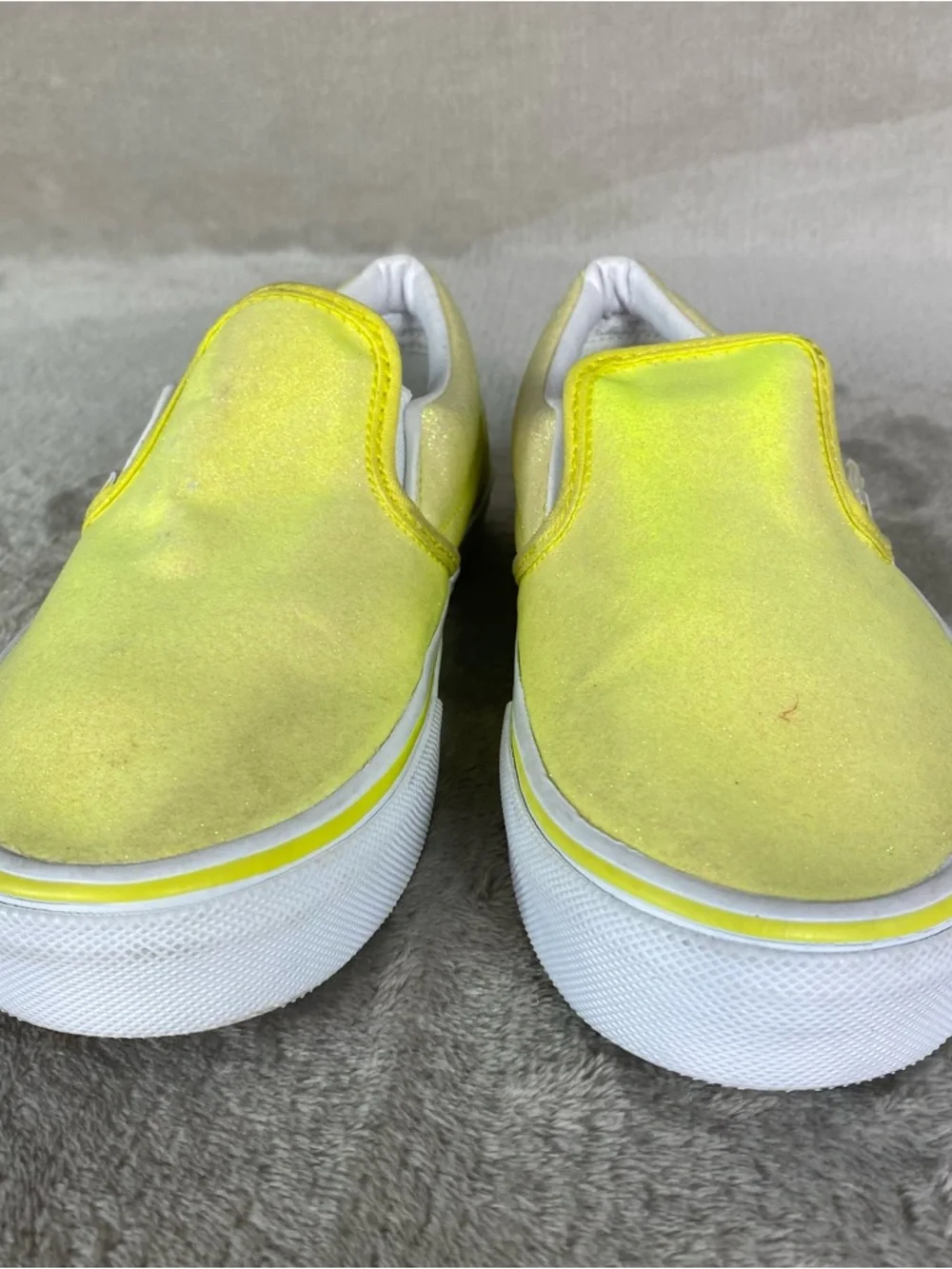 Vans Glitter Neon Slip On Sneaker Shoes Junior 5‎ Womens 6.5 Yellow White NEW